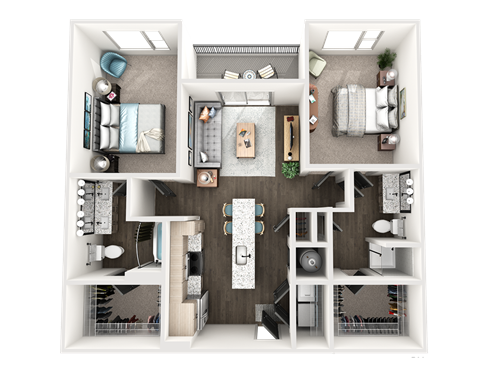 Floor plan for 2 beds, 2 baths, 1065 sqft